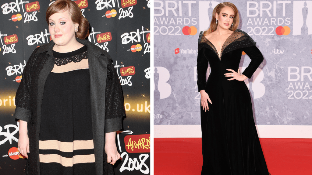 Adele in 2008 and 2022