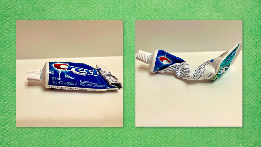 There are two types of people: Those who squeeze toothpaste to the last drop/from the bottom versus those who waste it/squeeze from the middle