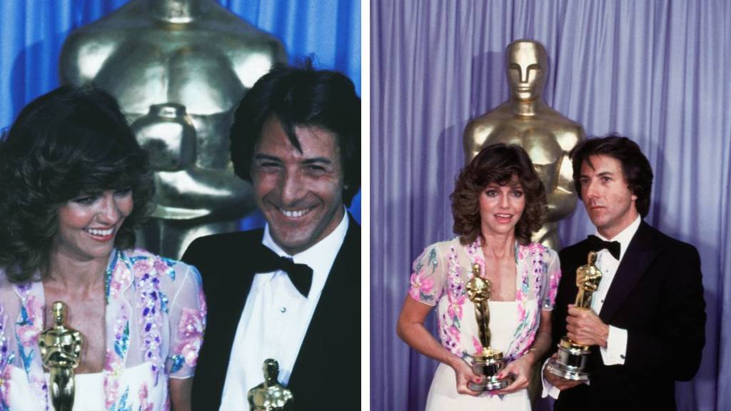 Sally Field young with actor Dustin Hoffman after they won the Best Actor and Best Actress in 1980