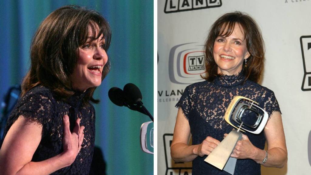 Actress Sally Field young poses with her award in the press room at the 2005 TV Land Awards at Barker Hangar on March 13, 2005 in Santa Monica, California. Field was honored with the Viewers Choice Award for Little Screen/Big Screen Star.