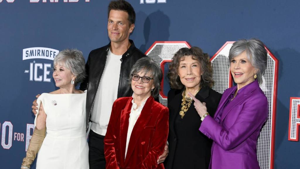 Tom Brady, Sally Field young, Lily Tomlin and Jane Fonda attend the Los Angeles premiere screening of '80 for Brady.' (2023)