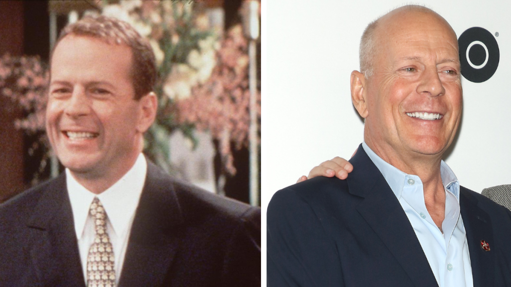Side-by-side of Bruce Willis then and now