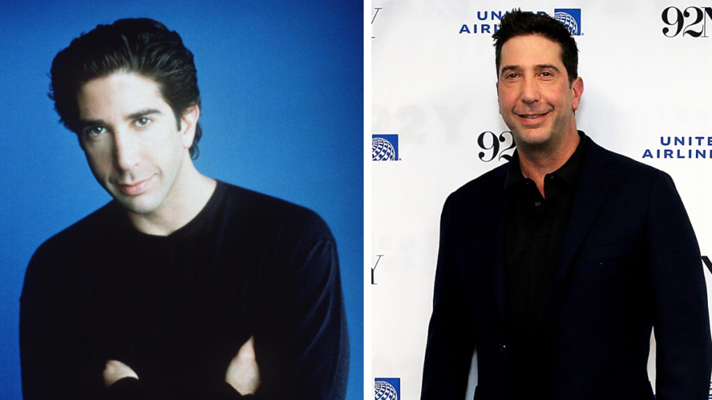 Side-by-side of David Schwimmer then and now