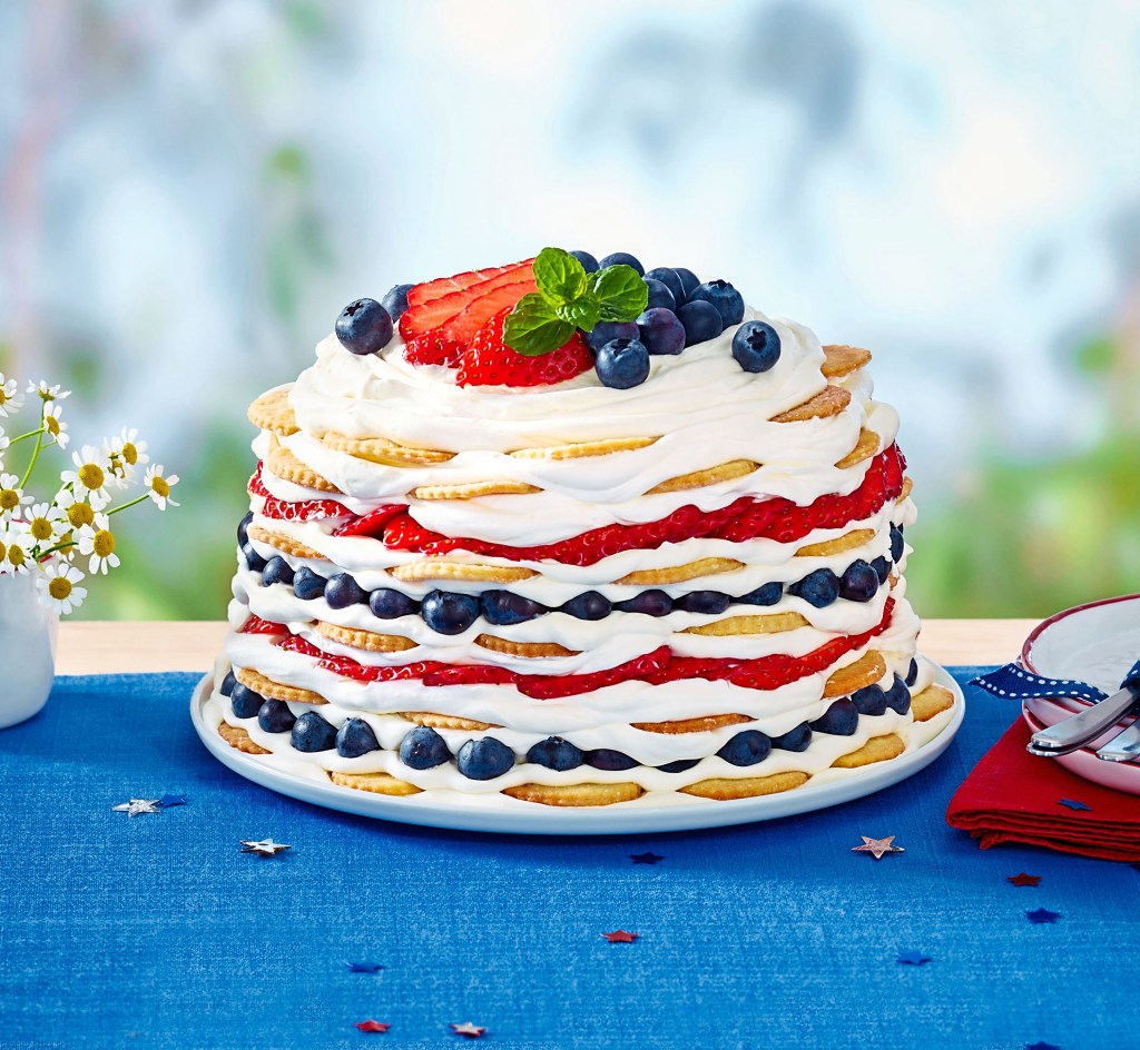 Sky-High Red, White & Blue Icebox Cake