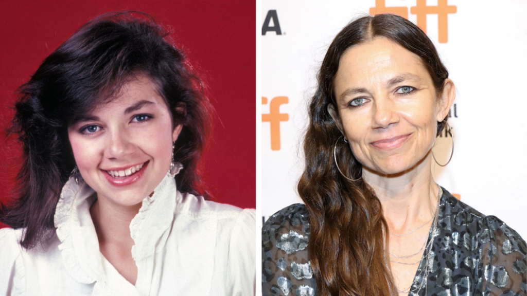 Side-by-side of Justine Bateman then and now