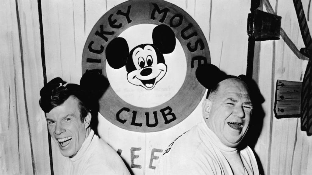 Promotional portrait of Jimmie Dodd (left) (1910 - 1964) and Roy Williams (1907 - 1976), hosts of "The original Micky Mouse Club" television show, c. 1957