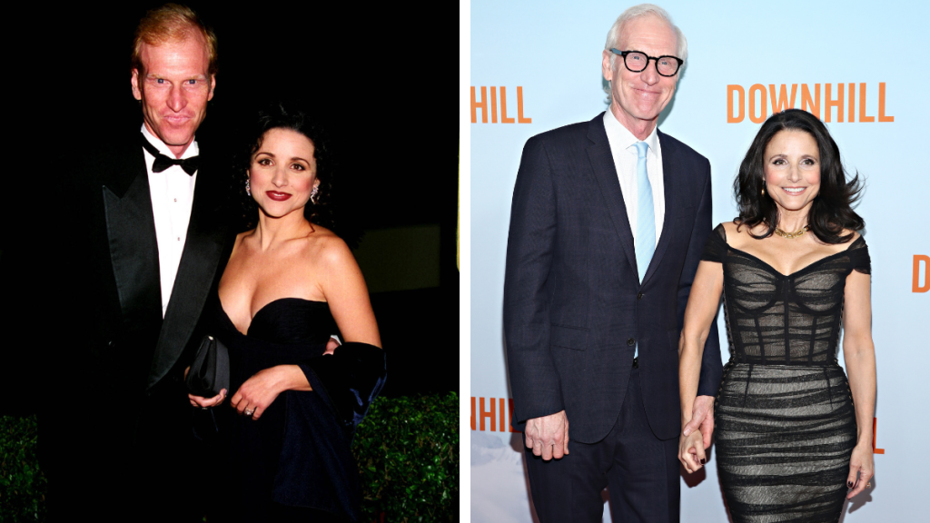 Julia Louis Dreyfus and Brad Hall in 1995 and 2020