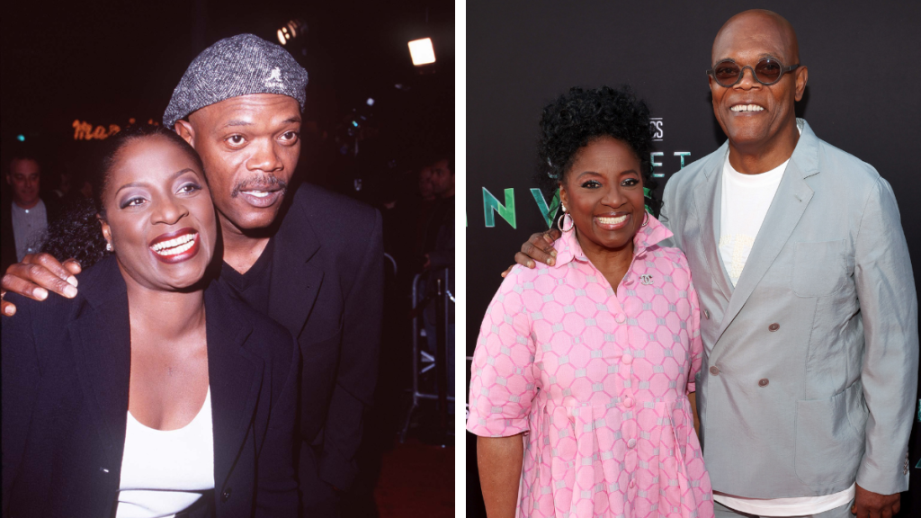 LaTanya Richardson and Samuel L. Jackson in 1998 and 2023