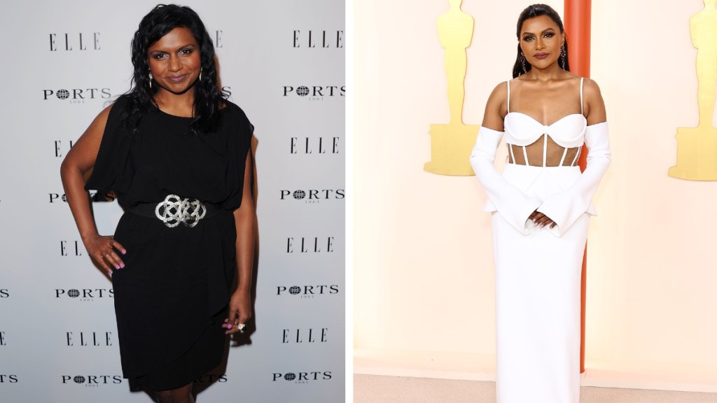 Mindy Kaling in 2011 and 2023