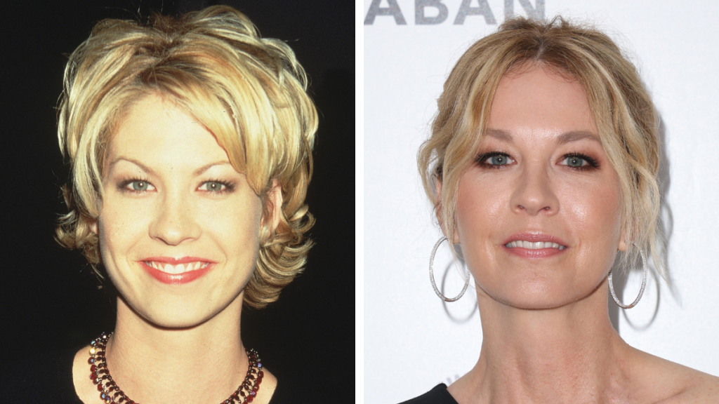 Jenna Elfman in 1997 and 2023