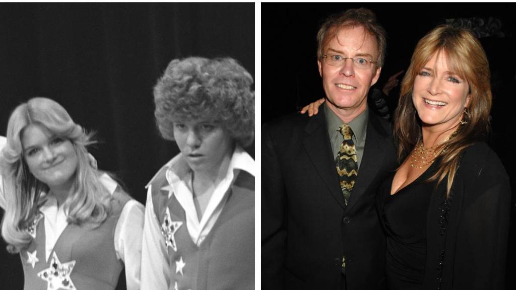 (Brady Bunch Behind the Scenes) Left: Susan Olsen and Mike Lookinland in 1977, Right: Susan Olsen and Mike Lookinland in 2007