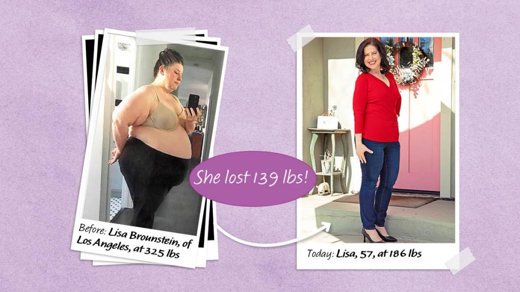 Before and after of Lisa Brounstein, 57, who lost weight with allulose (allulose vs stevia) 
