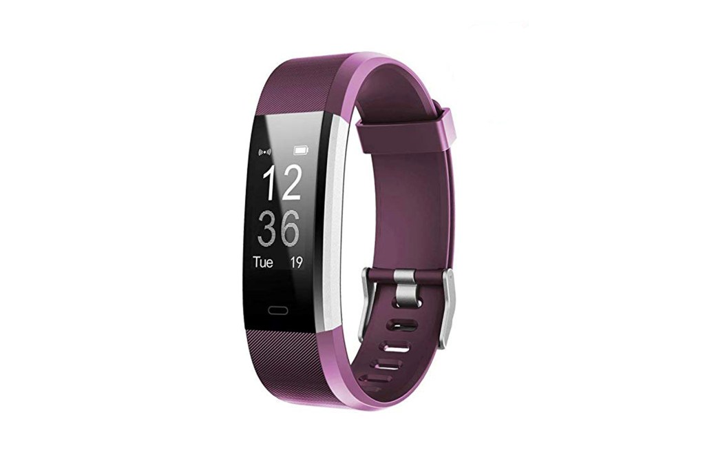 purple fitness tracker with large face display