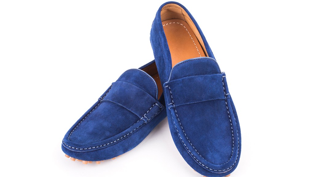 Blue suede shoes that have been cleaned without suede cleaner