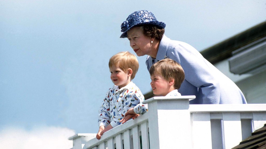 Queen Elizabeth with young Prince William and Harry