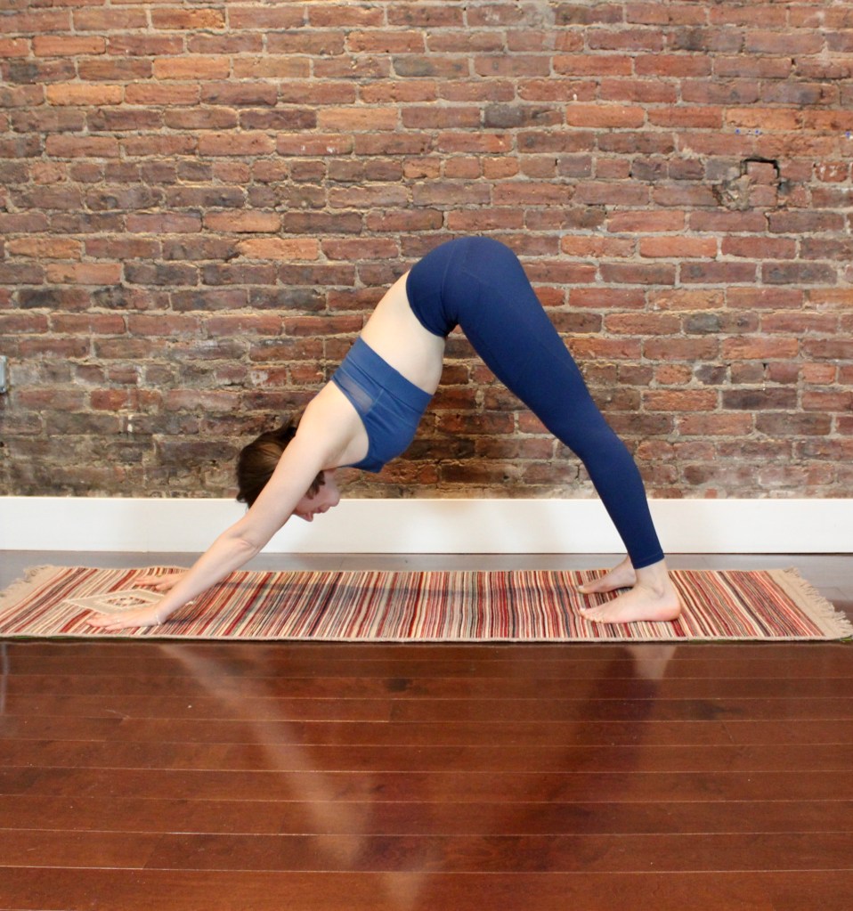 woman in downward facing dog position