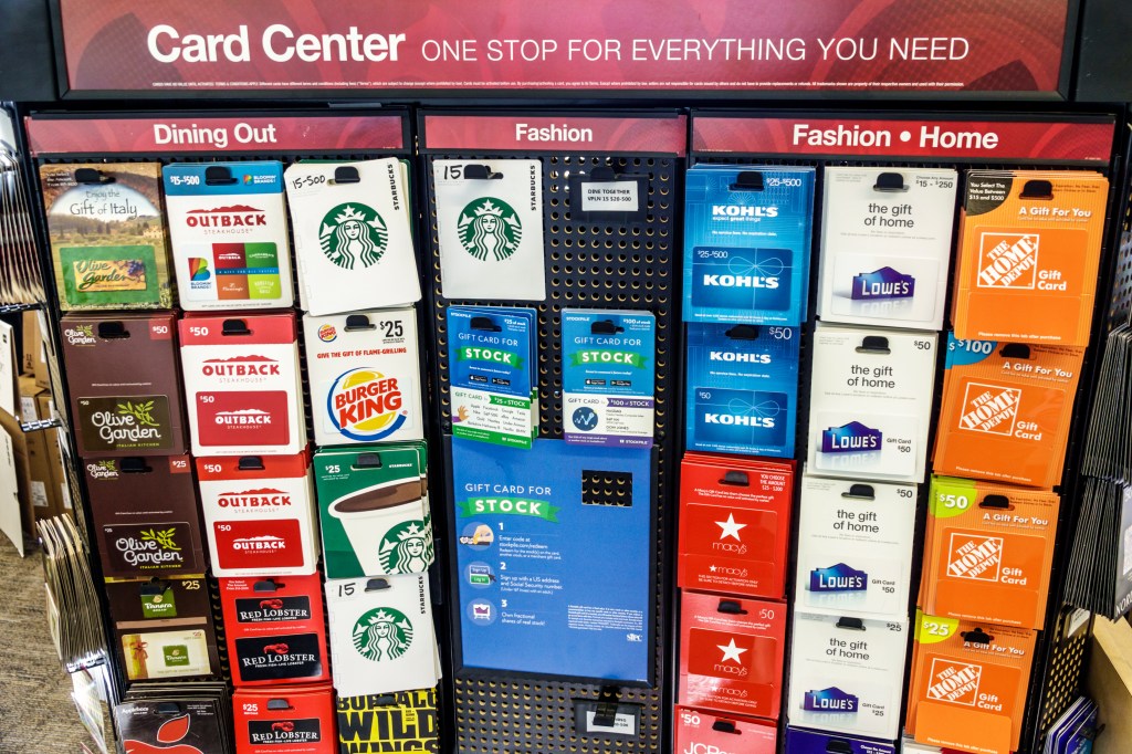 Display of gift cards