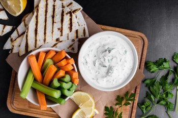 bowl of dip and vegetables