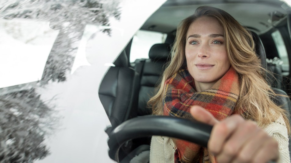 Woman driving in the winter