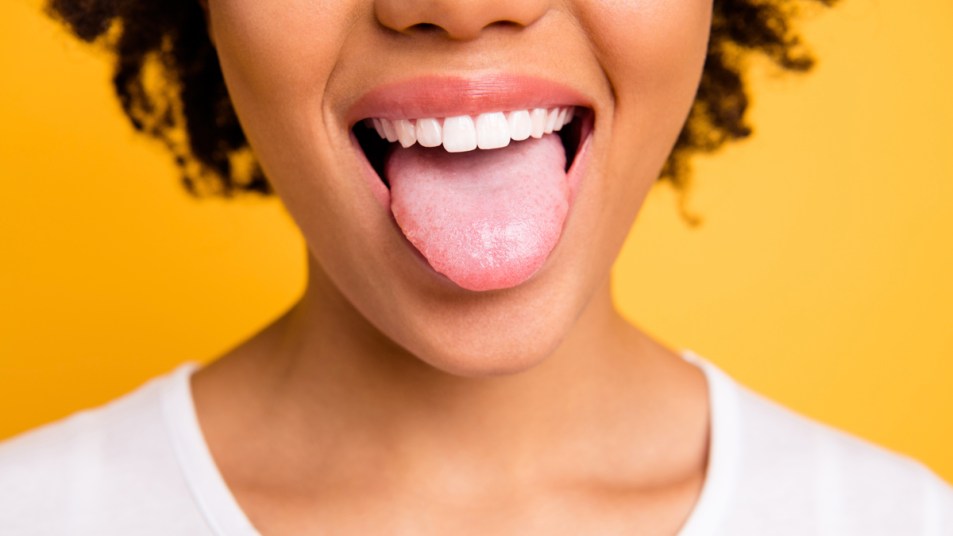 Woman sticking out tongue
