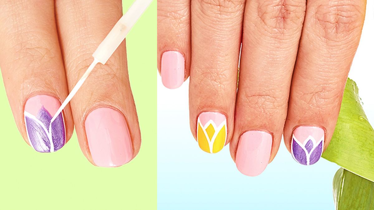 Pink tulip in hand with beautiful nail design, hand lettering 21488118  Vector Art at Vecteezy