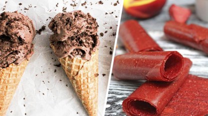 Chocolate ice cream in cones and homemade fruit roll ups