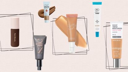 Collage of the best tinted moisturizers for mature skin.
