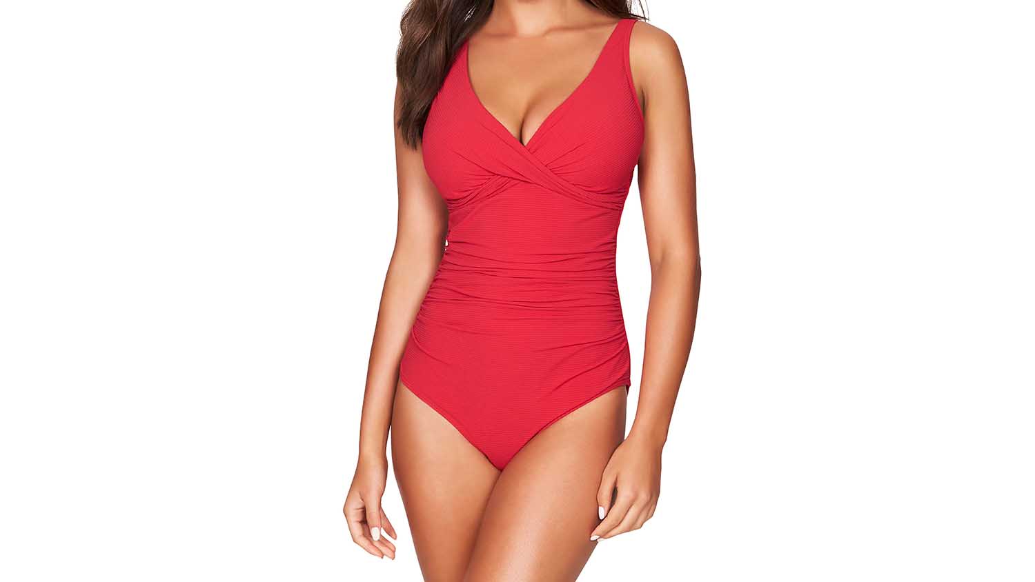 one piece swimsuit red ruched