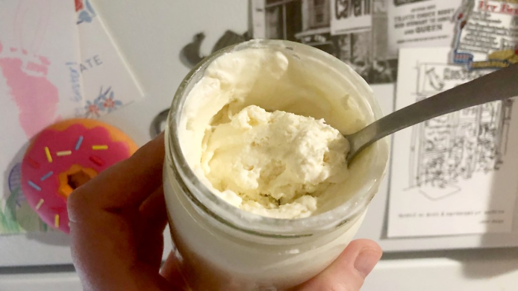 Mason jar with vanilla ice cream