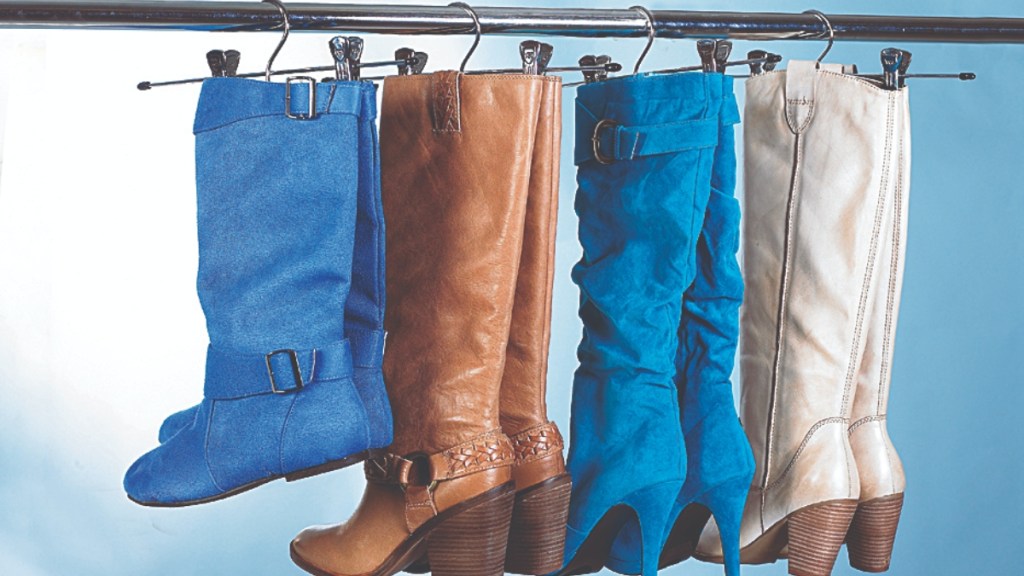 Hang boots in a closet as a closet organizer DIY