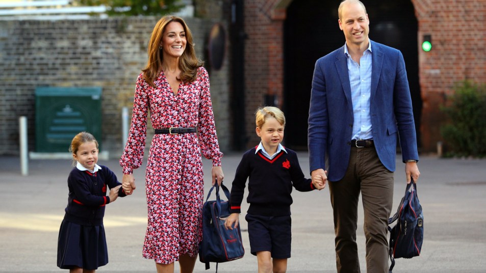 Prince William and Kate dropping George and Charlotte off at school
