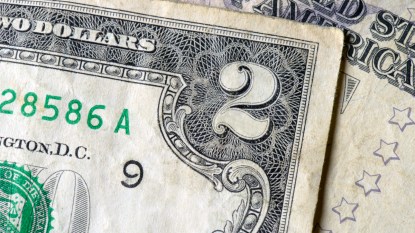 Corner of 2 dollar bill