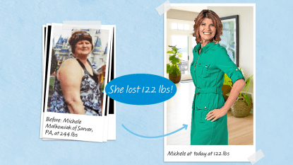Before and after photos of Michele Malkowiak who lost 122 lbs by increasing her fiber intake