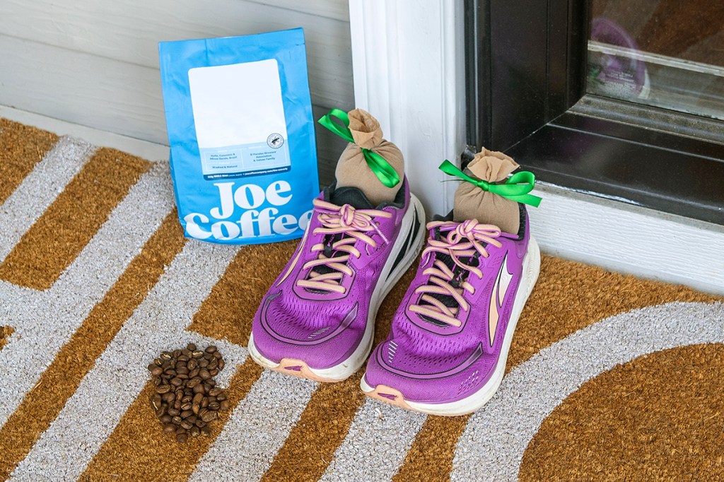 Leftover coffee grounds being used to deodorize shoes