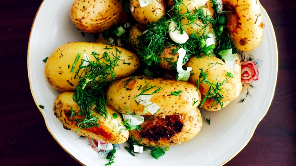 Plate of cooked potatoes