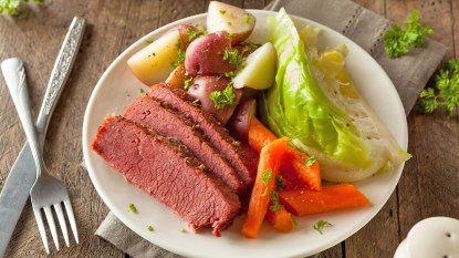 Irish corned beef and cabbage served on a plate