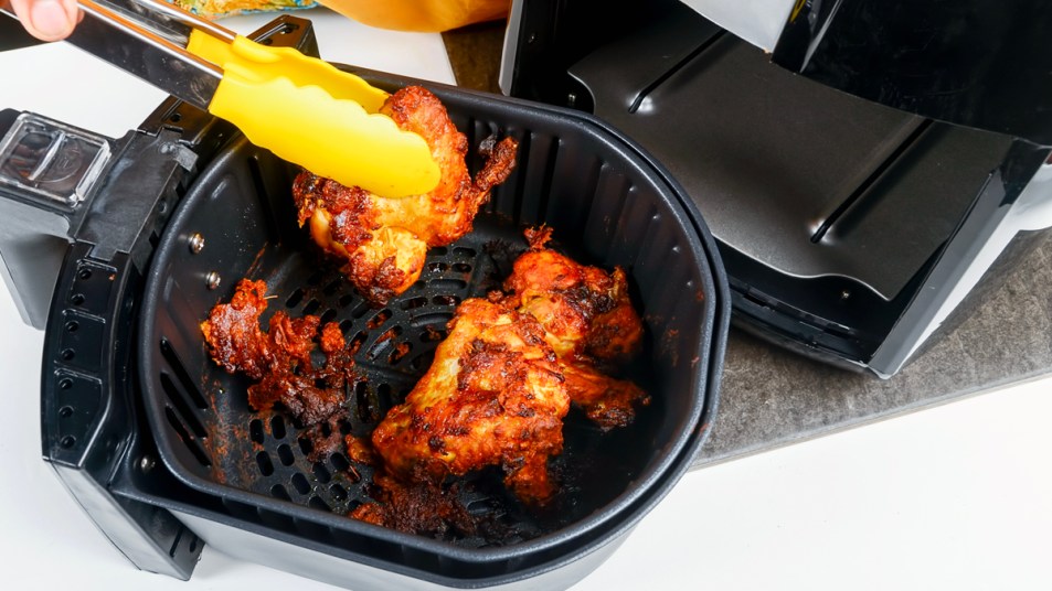 Air fryer with messy BBQ chicken