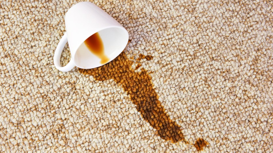 Coffee cup spilled on carpet