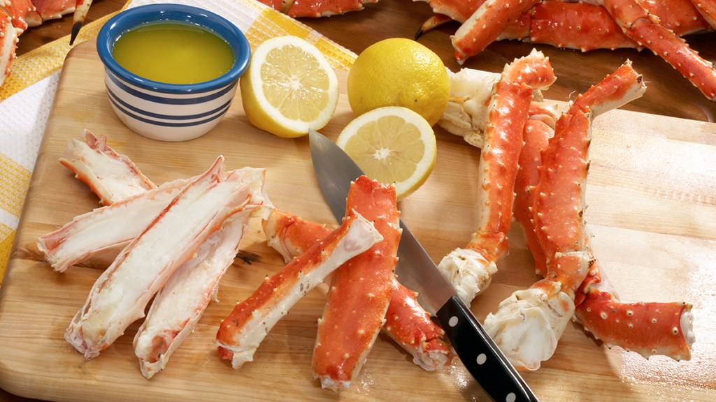 Alaskan king crab legs after being reheated