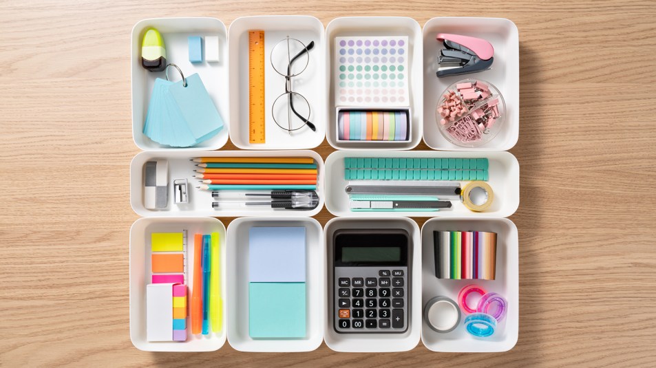 neatly organized office supplies