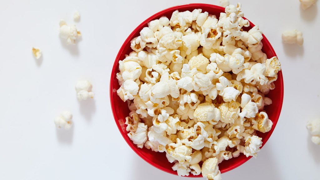 A bowl of popcorn, which can boost serotonin levels quickly and so boost mood