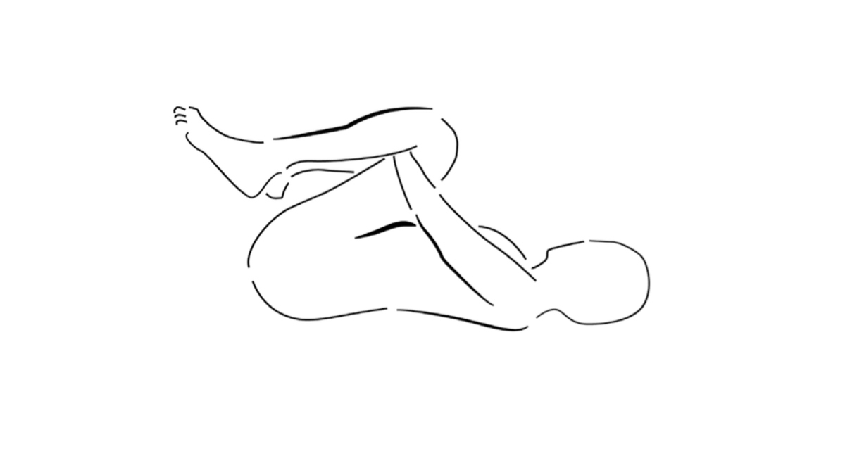 sketch of a figure in knees-to-chest yoga pose