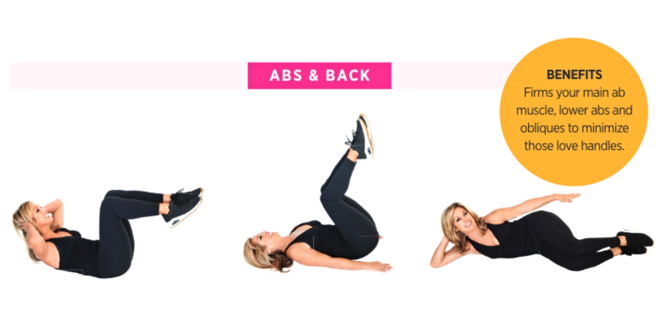 Denise Austin performing abs and back exercises