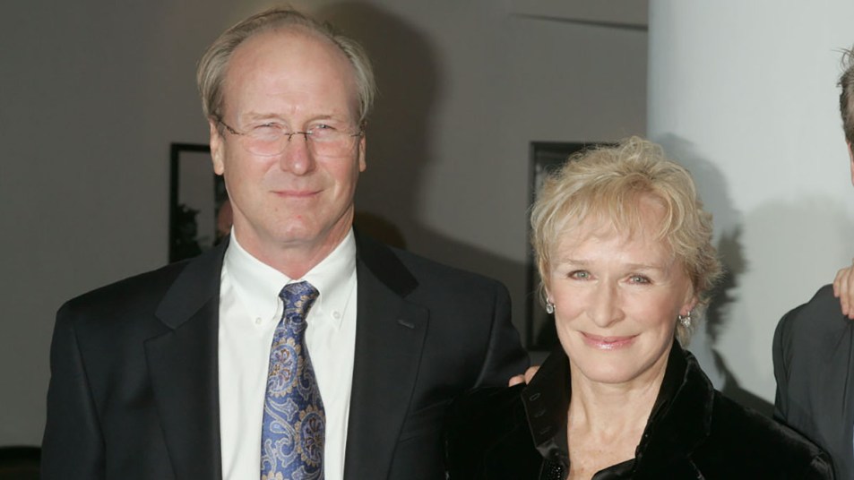 Actors and friends Glenn Close and William Hurt smile for the camera.