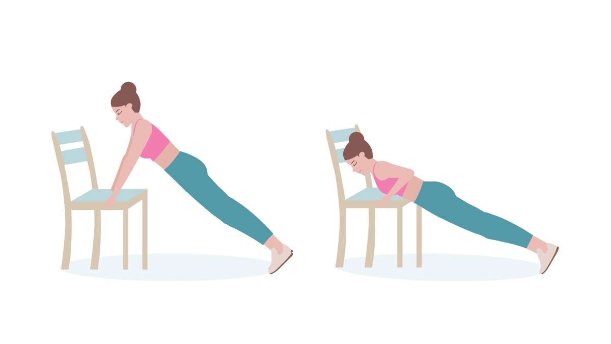 illustration of woman performing push ups on a chair