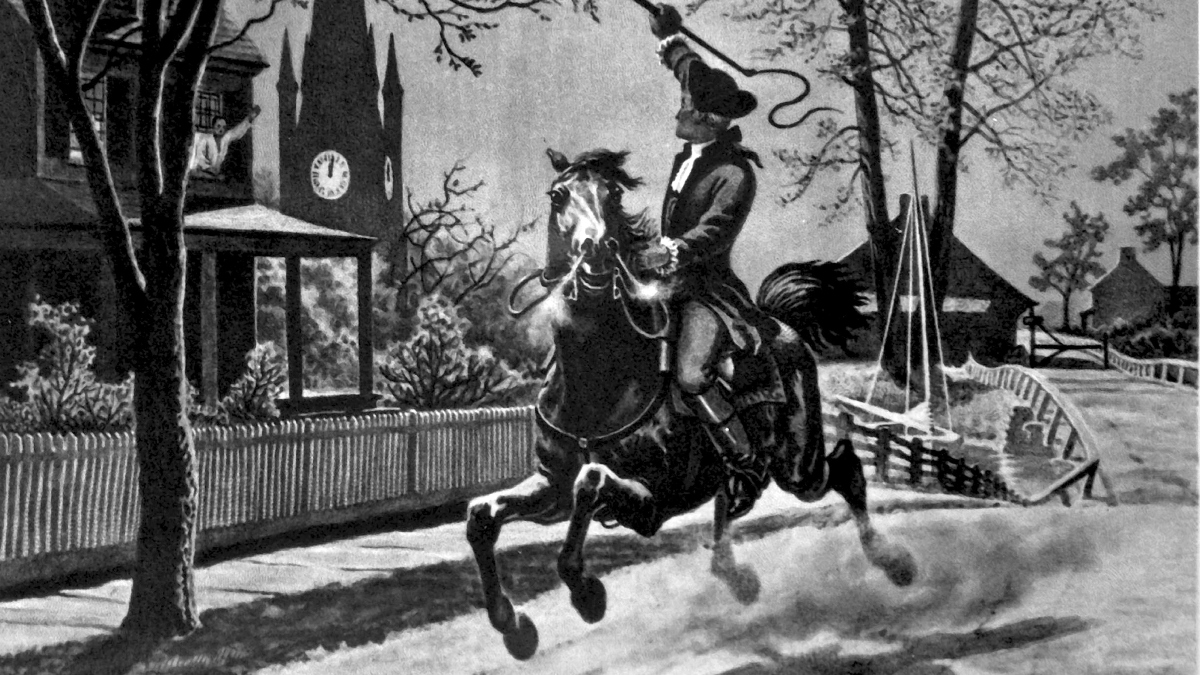 Paul Revere riding horse, painting, 1775