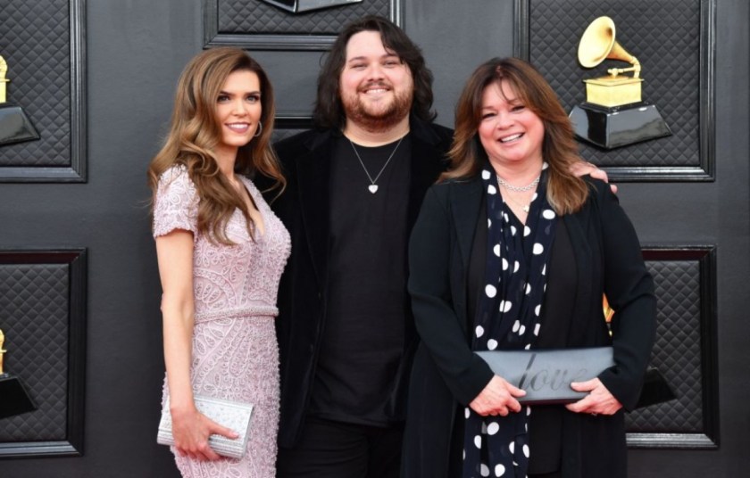 Valerie Bertinelli poses with her son Wolf on the red carpet at the 2022 Grammy Awards.