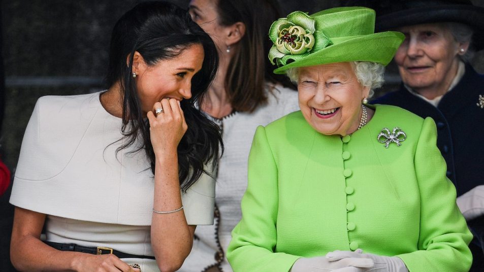 Meghan Markle and Queen Elizabeth laughing, 2018