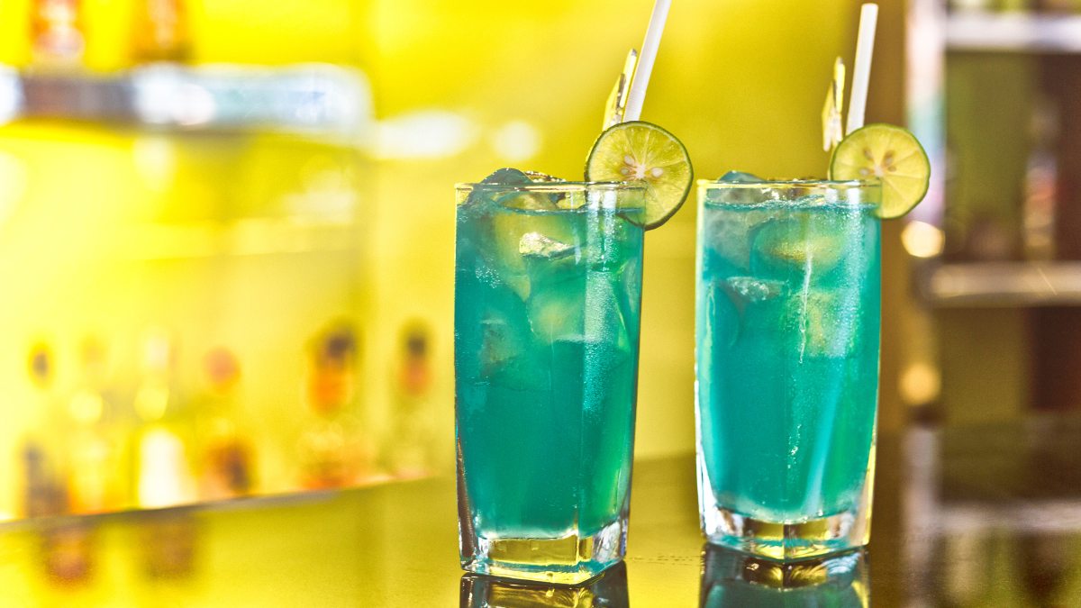blue lagoon cocktails on bar counter