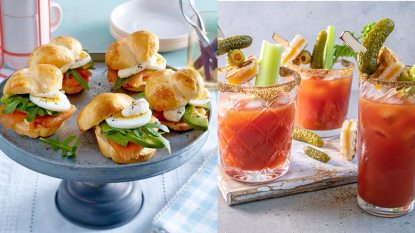 smoked salmon sliders next to Bloody Mary's, a brunch and cocktail pairing